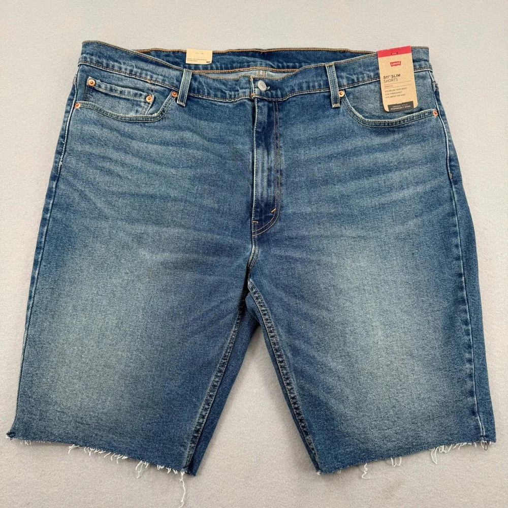 NWT Levis 511 Slim Shorts Mens 42 Blue Denim Cut Off Raw Hem Stretch Streetwear